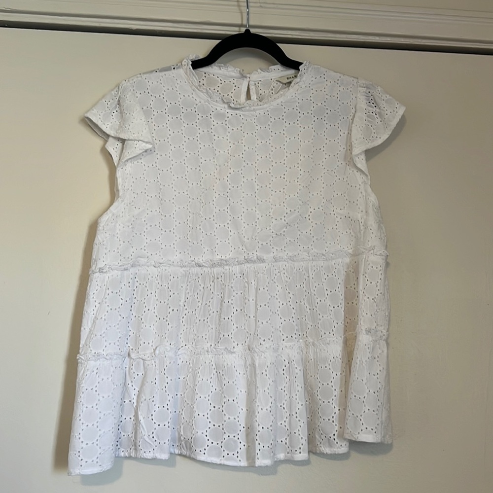 MOVING SALE white eyelet babydoll tiered top